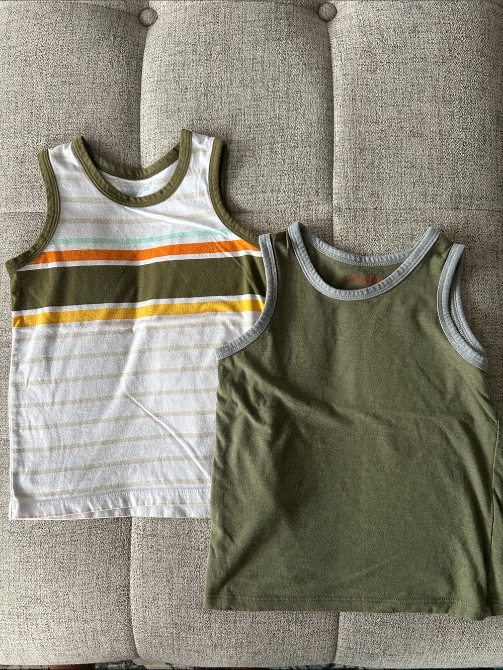 Cat & Jack Olive Green and Striped Tank Top Set - 2 Pack